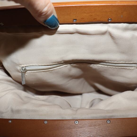 Vintage INS Floral Tapestry Wooden Handle Clutch Purse - Picture 5 of 6